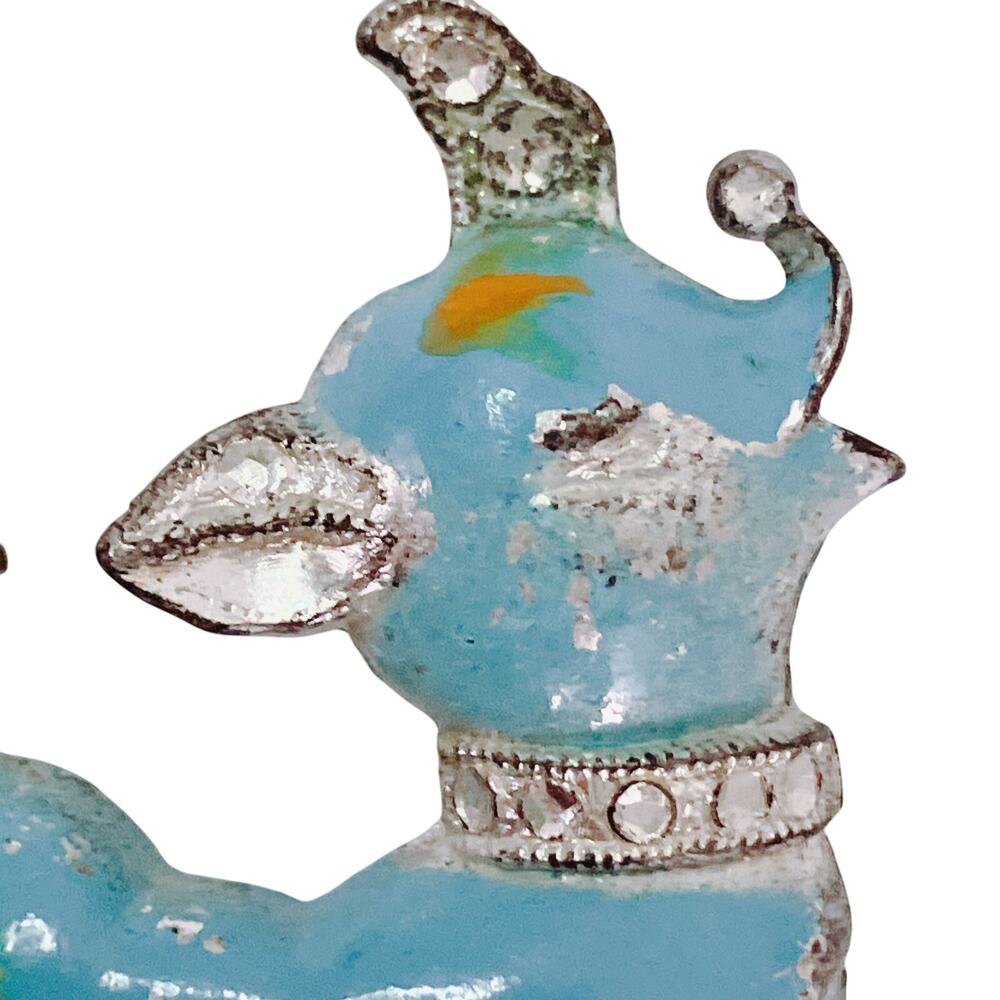 Vintage 1940s Blue Enamel Deer Pin Pot Metal Kitschy Novelty Figural Brooch - Picture 4 of 11